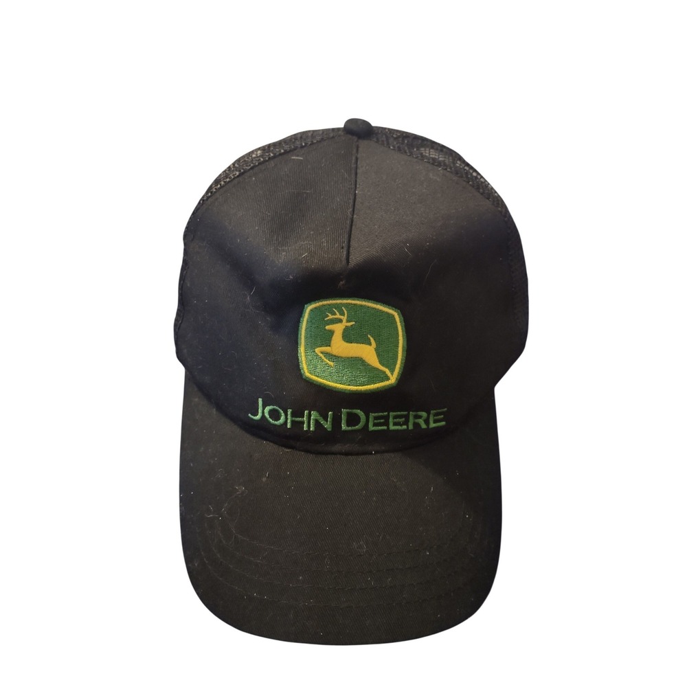John Deere Trucker Hat Black Mesh Snapback Cap Embroidered Logo Adjustable